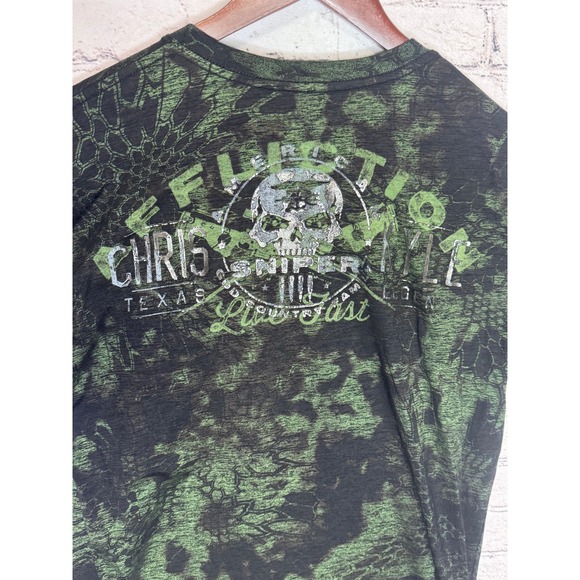 Affliction Mens X Large Live Fast Chris Sniper Skull Graphic T Shirt Black Green - Picture 6 of 7